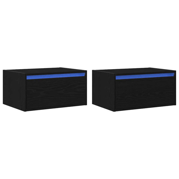 Mesas de cabeceira de parede com luzes LED 2 pcs carvalho preto M 2