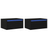 Mesas de cabeceira de parede com luzes LED 2 pcs carvalho preto 2