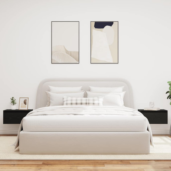 Mesitas de noche de pared con luces LED 2 unidades roble negro M 4