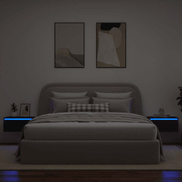 Mesitas de noche de pared con luces LED 2 unidades roble negro M 5
