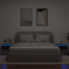 Mesitas de noche de pared con luces LED 2 unidades roble negro 5