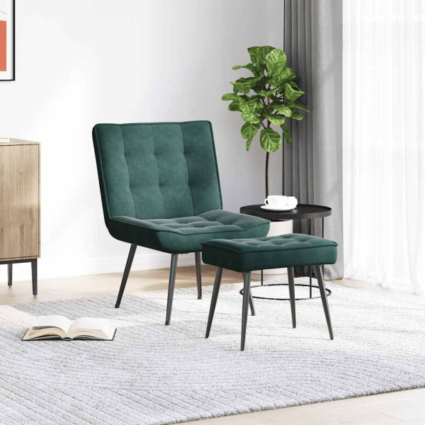Sillón de relax con reposapiés terciopelo verde oscuro M 3