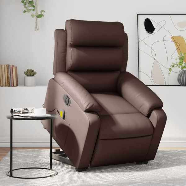 Sillón de masaje elevable eléctrico cuero sintético marrón D