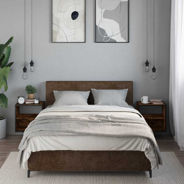 Mesitas de noche pared 2 uds color roble ahumado 40x31x39.5 cm M 3