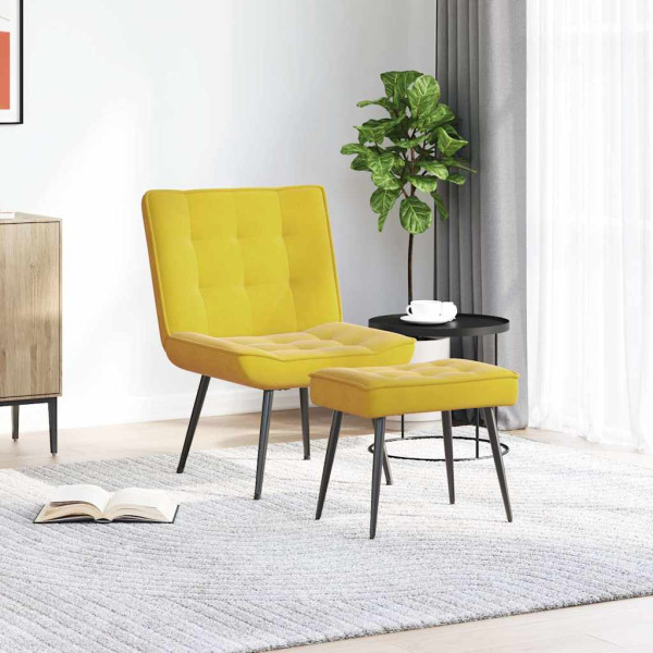 Cadeira de relaxamento com banco em veludo amarelo M 3