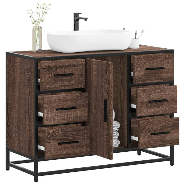 Armario lavabo baño madera ingeniería roble marrón 80x33x60 cm D