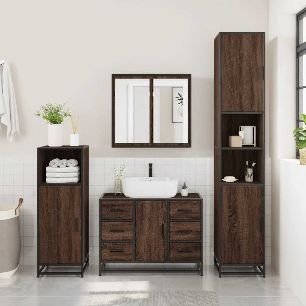 Armario lavabo baño madera ingeniería roble marrón 80x33x60 cm M 3