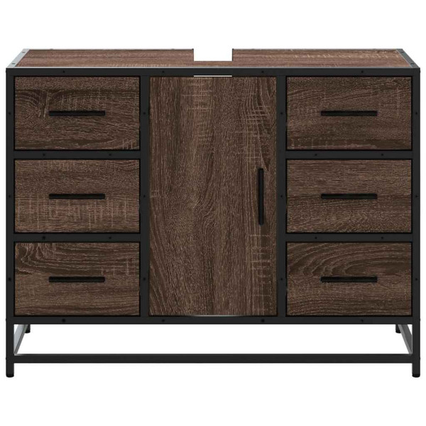 Armario lavabo baño madera ingeniería roble marrón 80x33x60 cm M 5