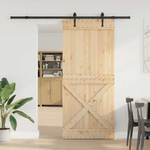 Puerta corredera con herrajes madera maciza de pino 100x210 cm H