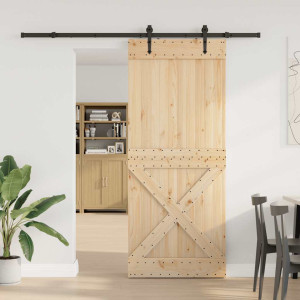 Puerta corredera con herrajes madera maciza de pino 95x210 cm H