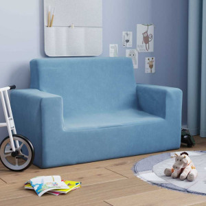 Sofá infantil de 2 lugares pelúcia azul H