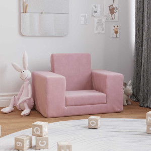Sofá-cama infantil de pelúcia rosa H