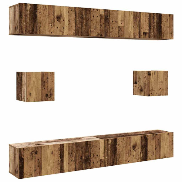 Conjunto de mueble de TV 6 piezas montado la pared madera vieja M 2