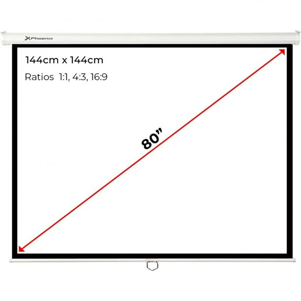Pantalla manual videoproyector pared y techo phoenix 80´´ 1.4m x 1.4m ratio 1:1 - 16:9 - 4:3 posicion ajustable  - carcasa blanc M 3
