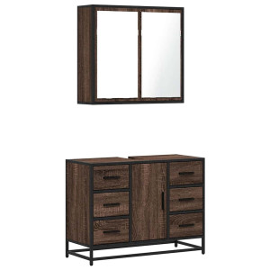 Set de muebles baño 2 pzas madera contrachapada marrón roble H