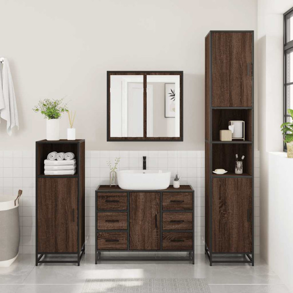Set de muebles baño 2 pzas madera contrachapada marrón roble M 4