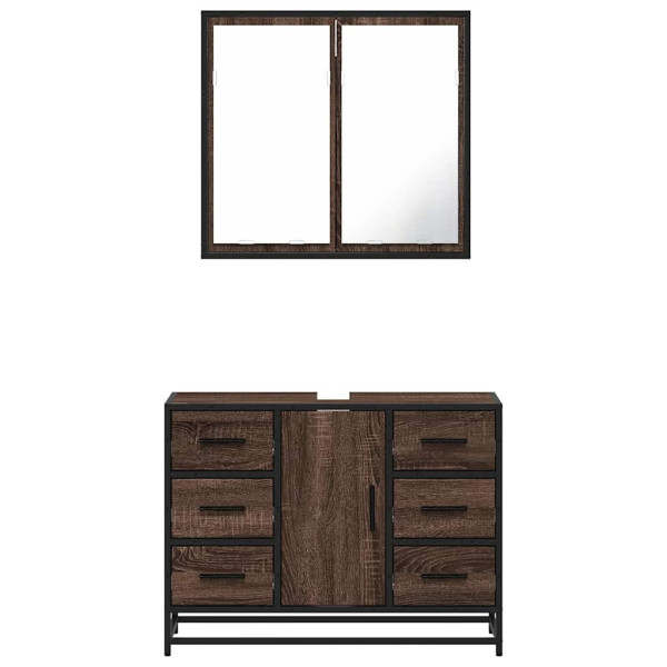 Set de muebles baño 2 pzas madera contrachapada marrón roble M 5
