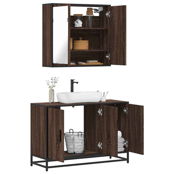 Set de muebles baño 2 pzas madera contrachapada marrón roble D