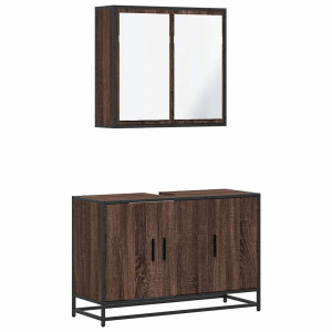 Set de muebles baño 2 pzas madera contrachapada marrón roble H