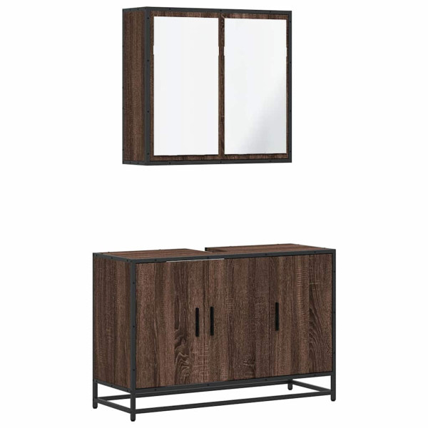 Set de muebles baño 2 pzas madera contrachapada marrón roble M 2