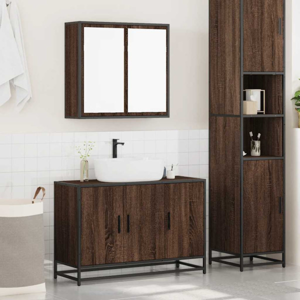 Set de muebles baño 2 pzas madera contrachapada marrón roble M 3
