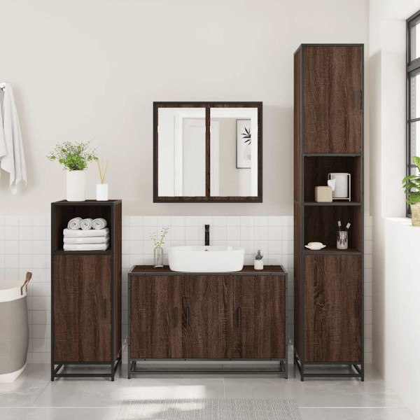 Set de muebles baño 2 pzas madera contrachapada marrón roble M 4