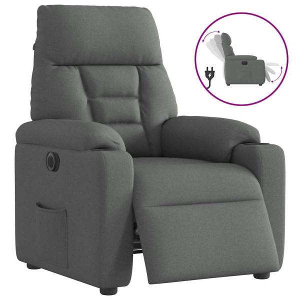 Sillón reclinable eléctrico de tela gris oscuro D
