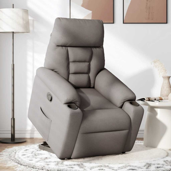 Sillón reclinable elevable tela gris taupe M 2