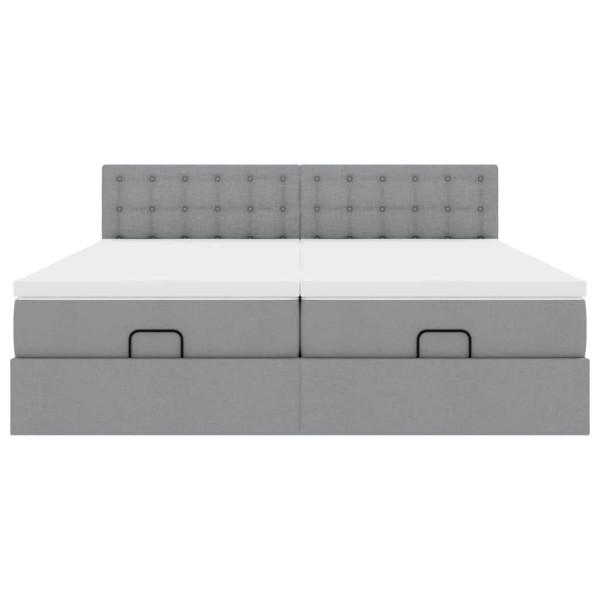 Estrutura de cama otomana com colchões tecido cinzento claro M 2
