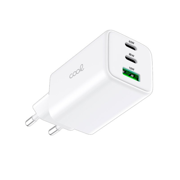 Cargador Red Universal Ultra Fast PD Port x3 (2x Tipo-C + 1x USB) COOL (65W) GaN Blanco D