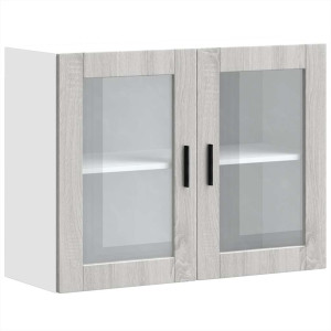 Armario de pared para cocina puerta cristal Porto gris sonoma H