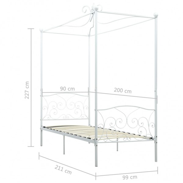 Estrutura de cama com dossel metal branco 90x200 cm M 5