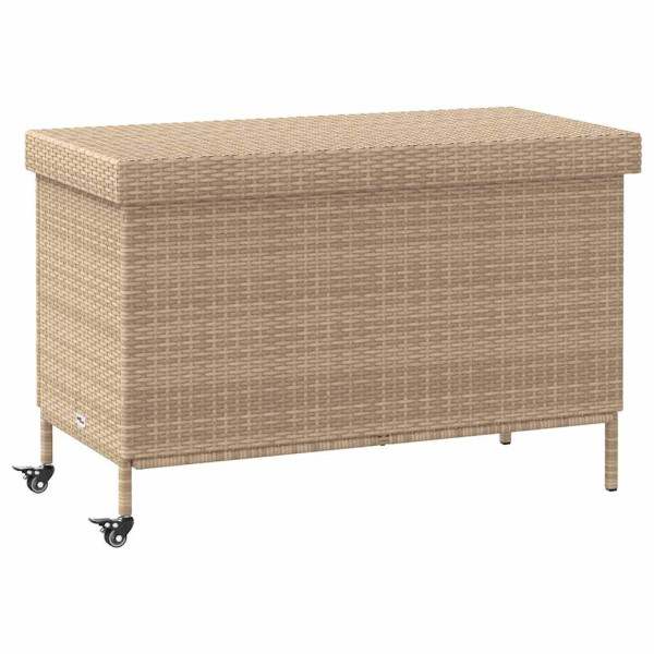 Baúl de jardín con ruedas ratán sintético beige 110x55x73 cm D