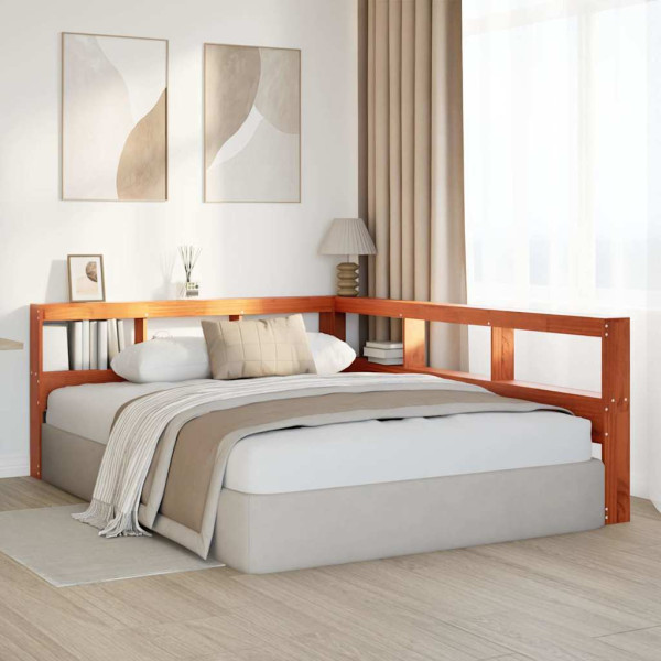 Cabecero cama estantería forma L marrón encerado 140 cm M 3