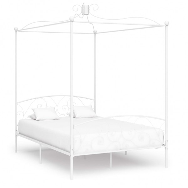 Estructura de cama con dosel metal blanco 140x200 cm D