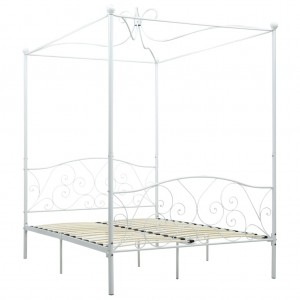 Estructura de cama con dosel metal blanco 140x200 cm H