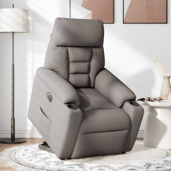 Sillón eléctrico reclinable elevable de tela gris taupe M 2