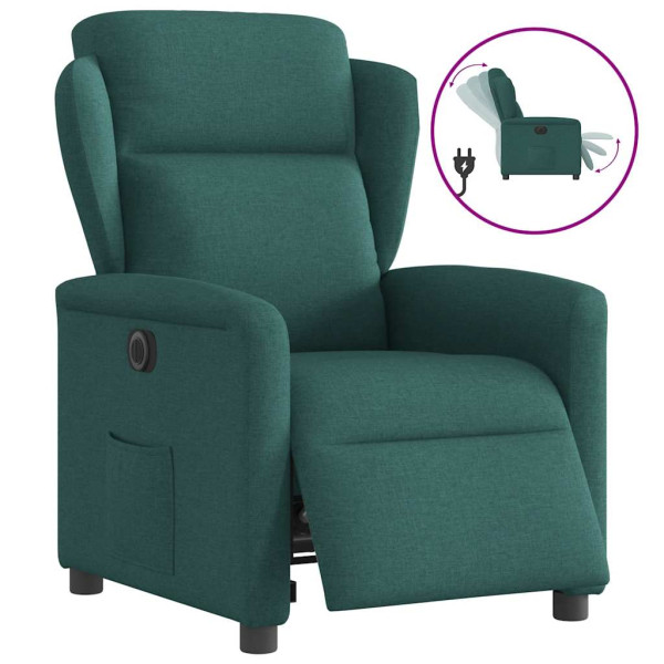 Sillón reclinable eléctrico tela verde oscuro D