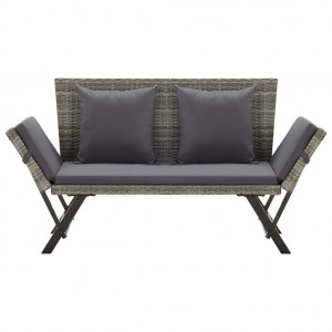 Banco de jardim c/ almofadões 176 cm vime PE cinzento H