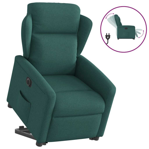 Sillón eléctrico reclinable elevable de tela verde oscuro D