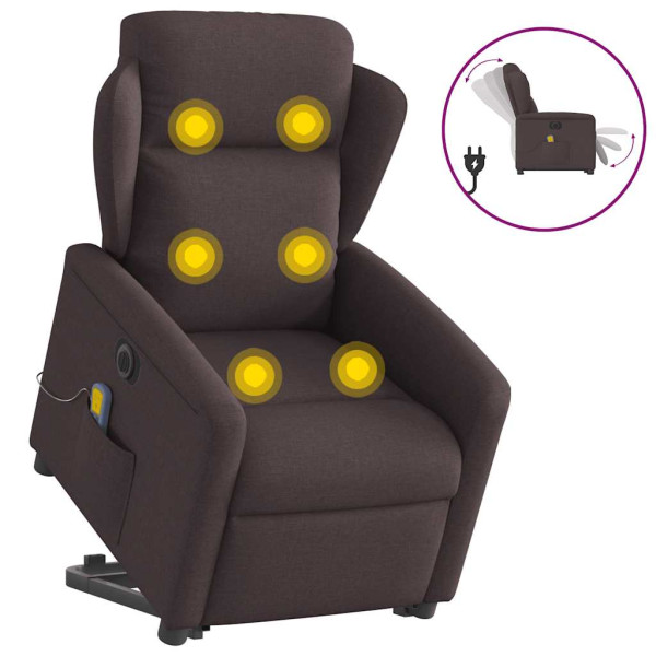 Sillón masaje eléctrico reclinable elevable tela marrón oscuro D