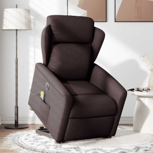 Sillón masaje eléctrico reclinable elevable tela marrón oscuro H
