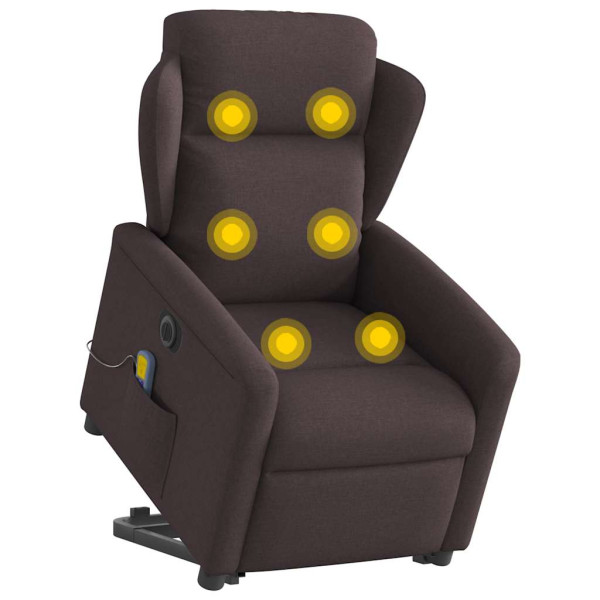 Sillón masaje eléctrico reclinable elevable tela marrón oscuro M 3