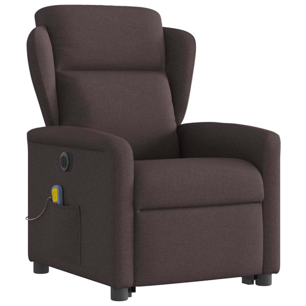 Sillón masaje eléctrico reclinable elevable tela marrón oscuro M 4