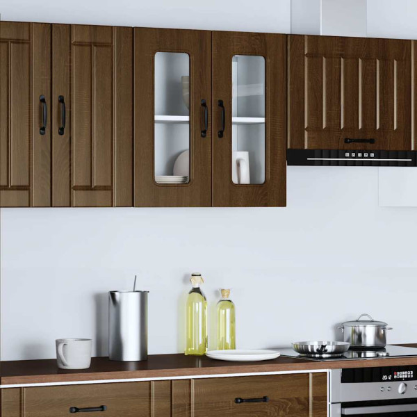 Armario pared cocina puerta de cristal Kalmar roble marrón M 3