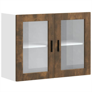 Armario de pared para cocina puerta cristal Porto roble ahumado H