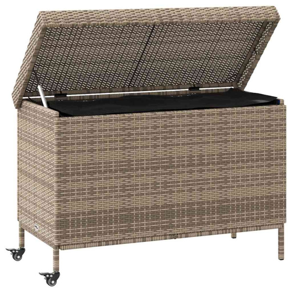 Caja almacenaje jardín ruedas ratán sintético gris 110x55x73cm M 3