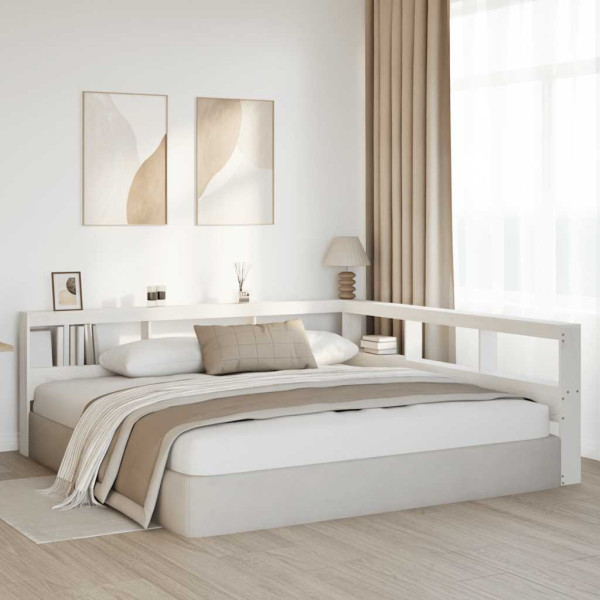 Cabecero librería en forma L madera maciza pino blanco 180 cm M 3