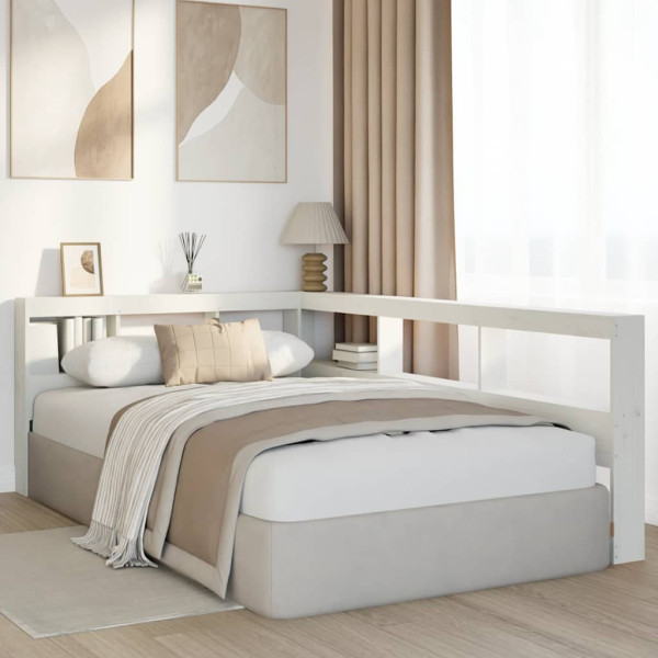 Cabecero librería en forma L madera maciza pino blanco 120 cm M 3