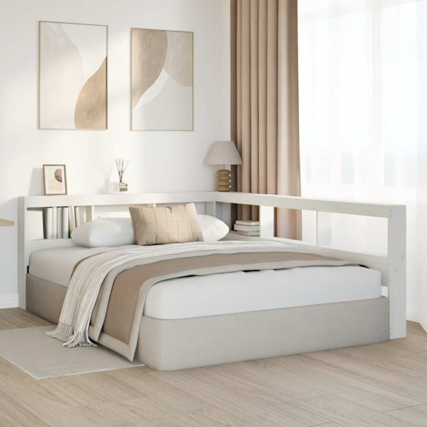 Estante cabeceira forma de L 160 cm madeira pinho maciça branco M 3